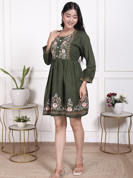 Miramaar Women's Cotton Green Embroidered Tunics