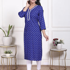 Miramaar Women's Blue Rayon Embroidered Kurtis
