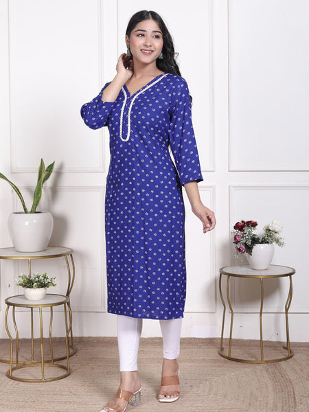 Miramaar Women's Blue Rayon Embroidered Kurtis