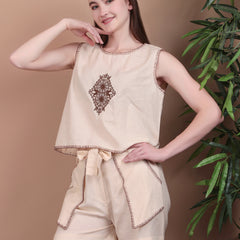 Miramaar Women's Off White Cotton Flex Top & Shorts Co-ord Set