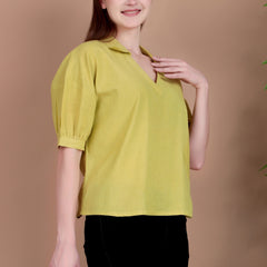 Miramaar Women's Cotton Flex Solid Lime Green Regular Top