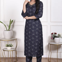 Miramaar Women's Black Cotton Poly Straight Kurta Set with Dupatta & Adda Work