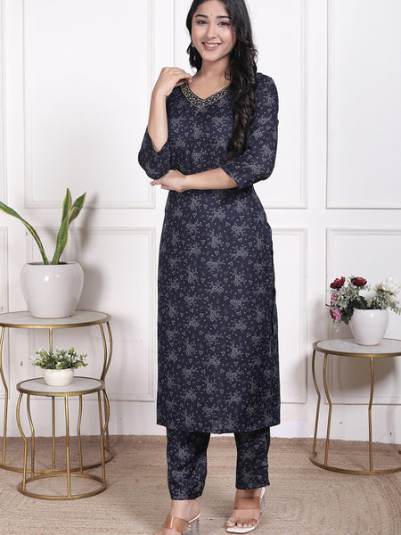 Miramaar Women's Black Cotton Poly Straight Kurta Set with Dupatta & Adda Work