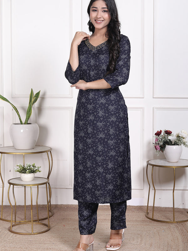 Miramaar Women's Black Cotton Poly Straight Kurta Set with Dupatta & Adda Work
