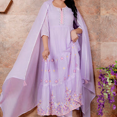 Miramaar Women's Purple Anarkali Embroidered Kurta Pant Dupatta Set