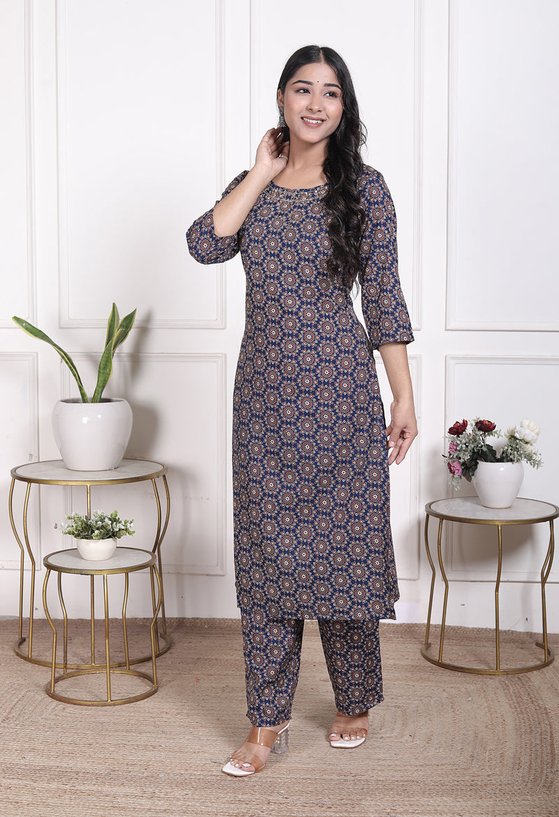 Miramaar Women's Black & Red Straight Printed Adda Work Kurta Set