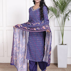 Miramaar Women's Blue Muslin V-Neck Kurta Set with Dupatta