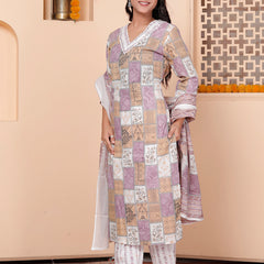 Miramaar Women's Printed Cotton V-Neck Straight Kurta Set with Dupatta