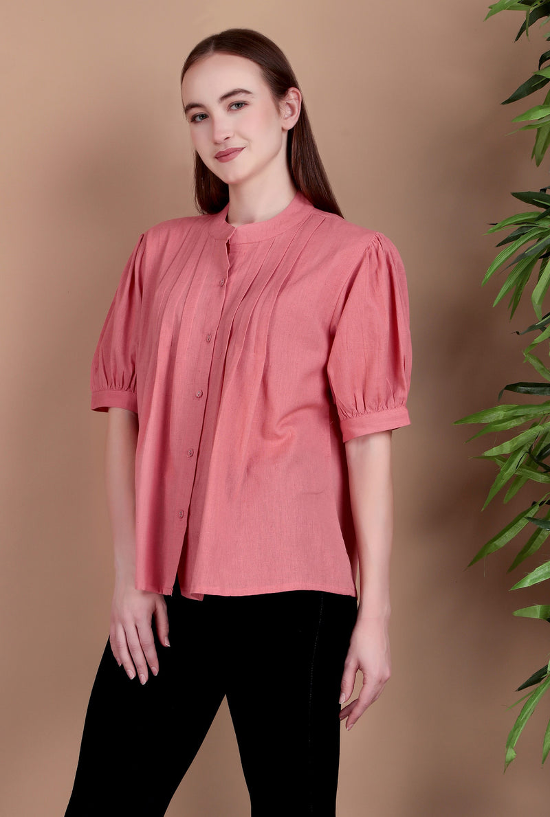 Miramaar Women's Cotton Flex Solid Pink Pintex Top