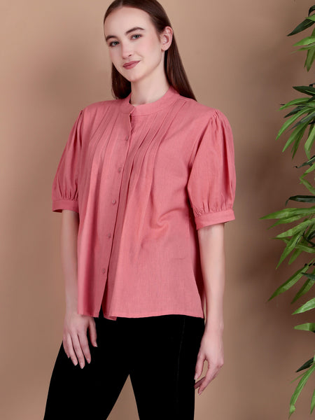 Miramaar Women's Cotton Flex Solid Pink Pintex Top