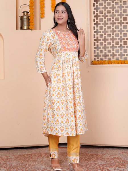 Miramaar Women's Off White Rayon Nyra Cut Kurta Set