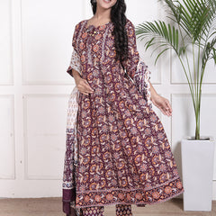 Miramaar Women's Purple Cotton Anarkali Adda Work Kurta Set