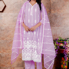 Miramaar Women's Purple Straight Embroidered Kurta Pant Dupatta Set