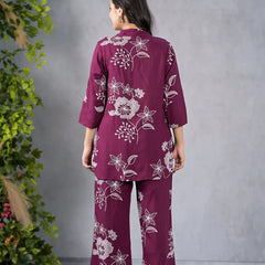 Miramaar Maroon Floral Printed Shirt & Pant Co-ord Set