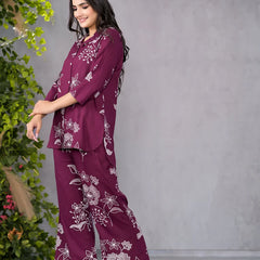 Miramaar Maroon Floral Printed Shirt & Pant Co-ord Set