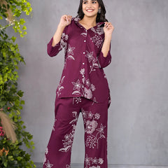 Miramaar Maroon Floral Printed Shirt & Pant Co-ord Set