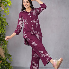 Miramaar Maroon Floral Printed Shirt & Pant Co-ord Set