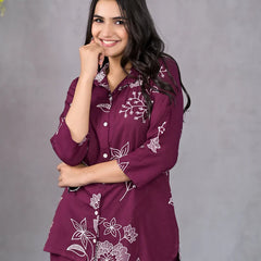 Miramaar Maroon Floral Printed Shirt & Pant Co-ord Set