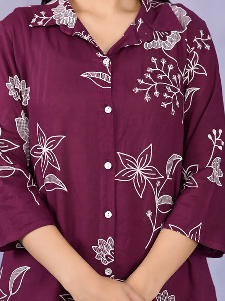 Miramaar Maroon Floral Printed Shirt & Pant Co-ord Set