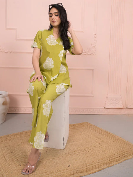 Green Floral Printed Cotton Co-ord Set