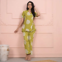 Green Floral Printed Cotton Co-ord Set