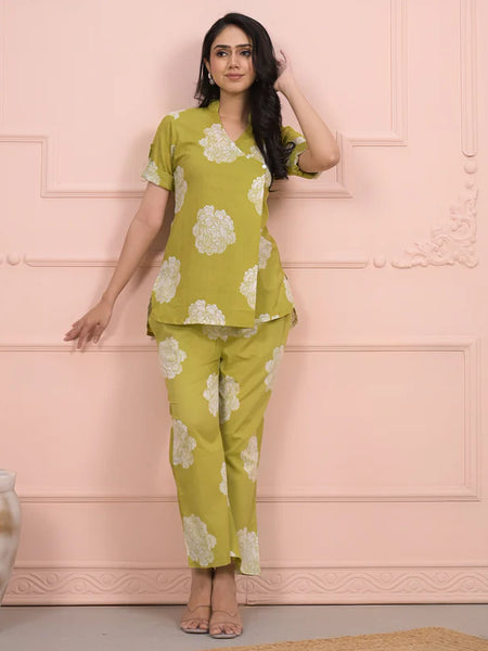 Green Floral Printed Cotton Co-ord Set