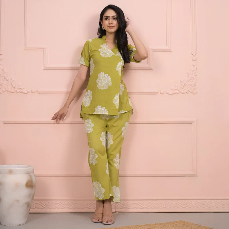 Green Floral Printed Cotton Co-ord Set