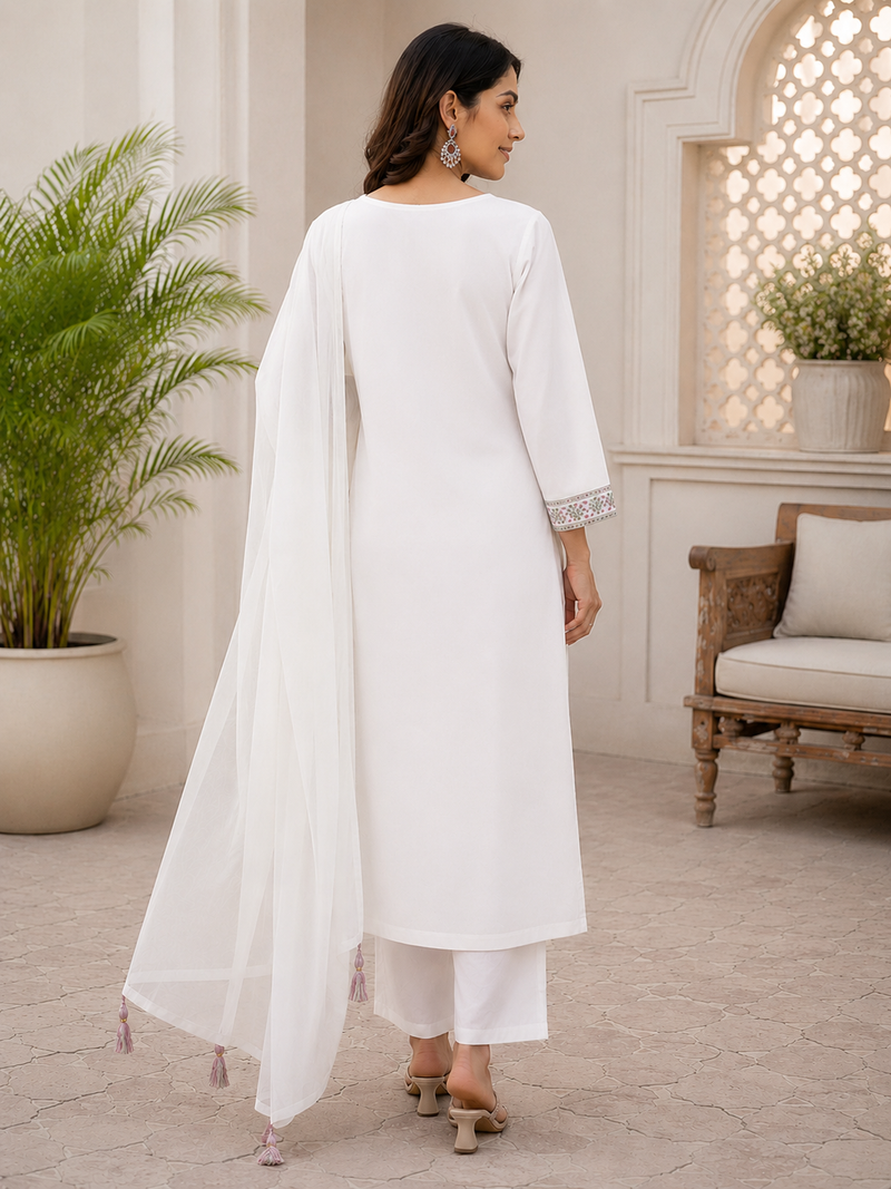 Miramaar Women's White Serenity Ensemble Kurta & Dupatta Set