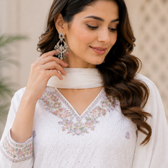 Miramaar Women's White Serenity Ensemble Kurta & Dupatta Set