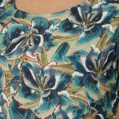 Miramaar Women's Blue Mulmul Round Neck Fit and Flare Dress