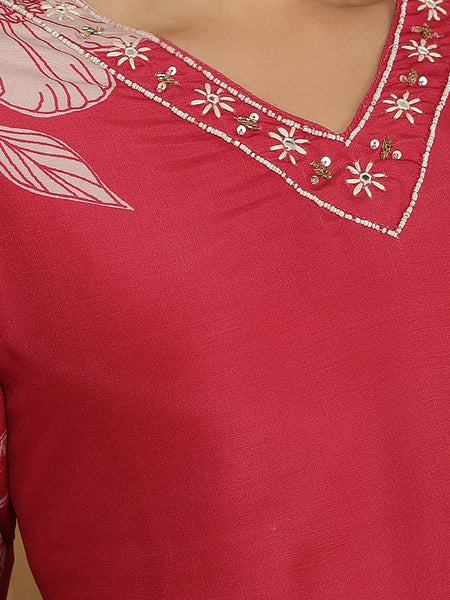 Miramaar Women's Magenta Digital Print Straight Muslin Kurta Set with Dupatta