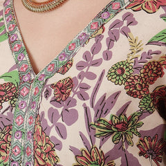 Miramaar Women's Beige Printed Viscose Rayon Kurta Set