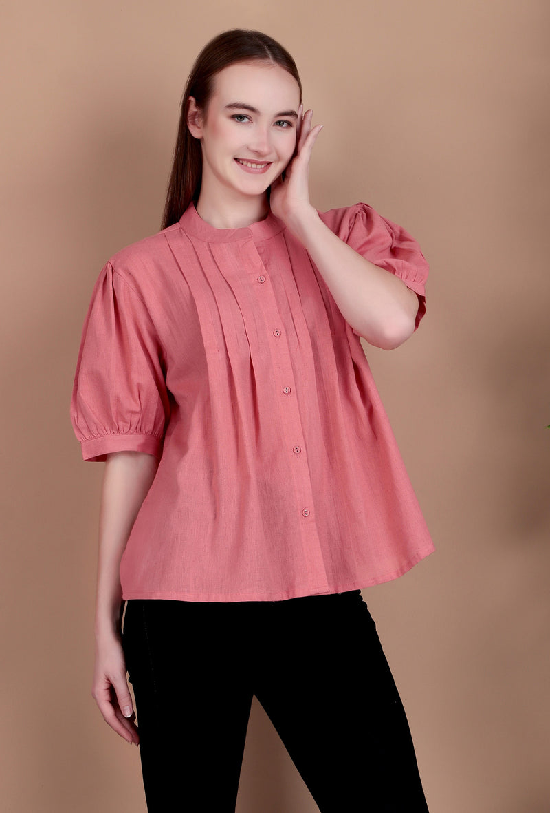 Miramaar Women's Cotton Flex Solid Pink Pintex Top