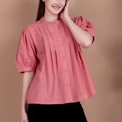 Miramaar Women's Cotton Flex Solid Pink Pintex Top