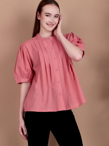 Miramaar Women's Cotton Flex Solid Pink Pintex Top