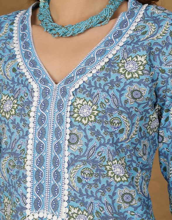 Miramaar Women's Blue Cotton Straight Kurta Set