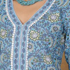 Miramaar Women's Blue Cotton Straight Kurta Set