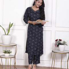 Miramaar Women's Black Cotton Poly Straight Kurta Set with Dupatta & Adda Work