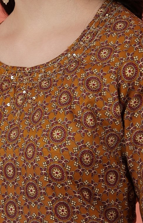 Miramaar Women's Brown Printed Poly Cotton Straight Kurta Set