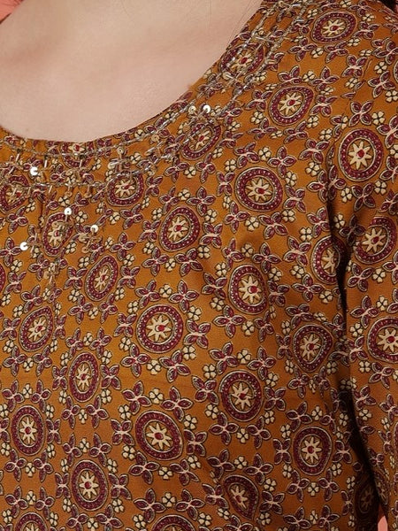 Miramaar Women's Brown Printed Poly Cotton Straight Kurta Set