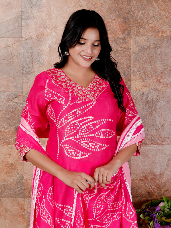 Miramaar Women's Pink Muslin V-Neck Kurta Set with Dupatta