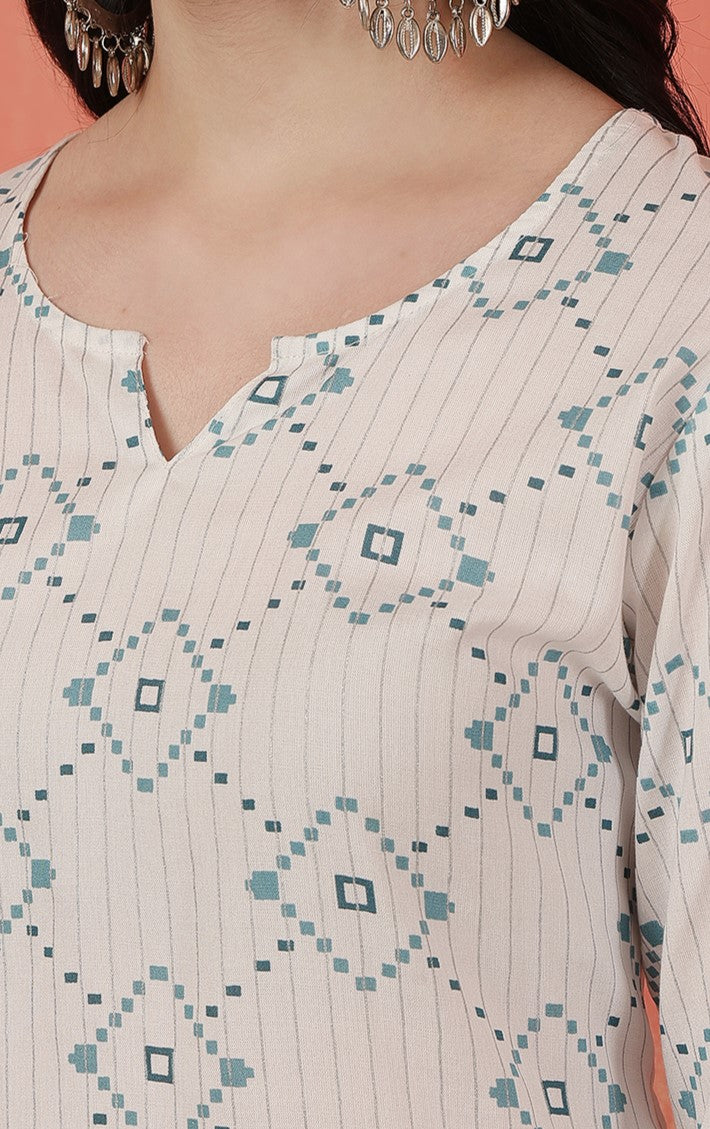 Miramaar Women's White Rayon Printed Coord Set