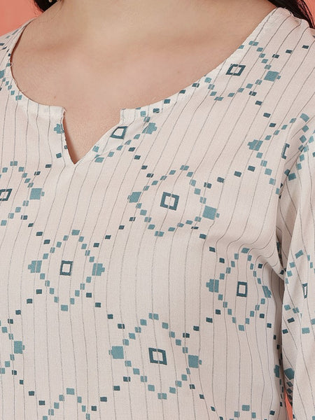 Miramaar Women's White Rayon Printed Coord Set