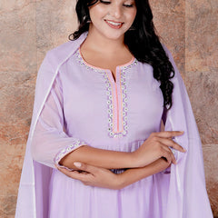 Miramaar Women's Purple Anarkali Embroidered Kurta Pant Dupatta Set