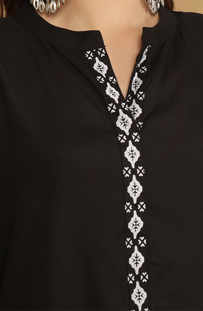 Miramaar Women's Black Rayon Mandarin Collar Co-ord Set