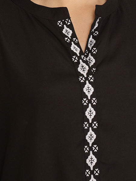 Miramaar Women's Black Rayon Mandarin Collar Co-ord Set