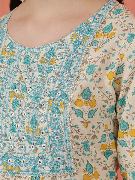 Miramaar Women's Blue Rayon Nyra Cut Kurta Set