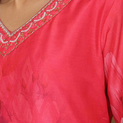 Miramaar Women's Coral Red Muslin Digital Print Kurta Set with Dupatta