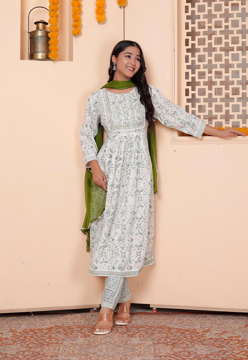 Miramaar Women's Beige Printed Viscose Rayon Kurta Set