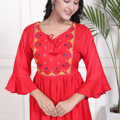 Miramaar Women's Rayon Embroidered Red Top